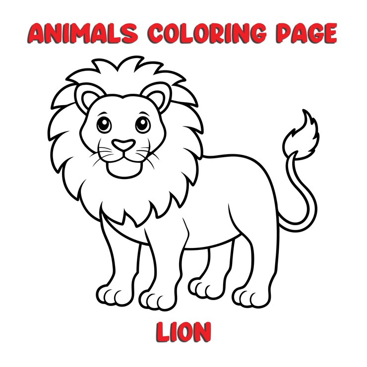 Vector cute lion outline art illustration coloring page book for kids