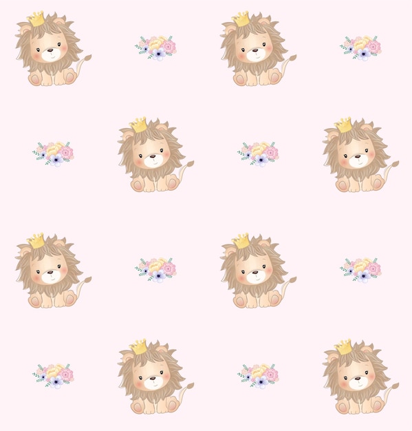 Cute lion pattern with flowers