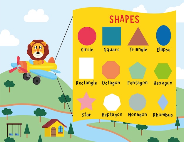 Cute lion poster with shapes for kids