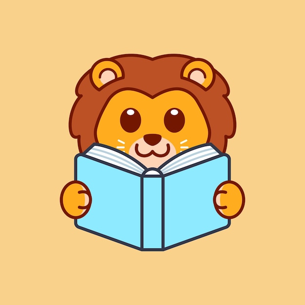 Cute Lion Reading a Book