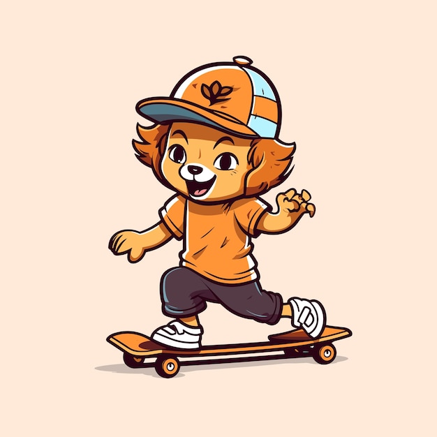 cute lion riding skateboard summer sport vector illustration