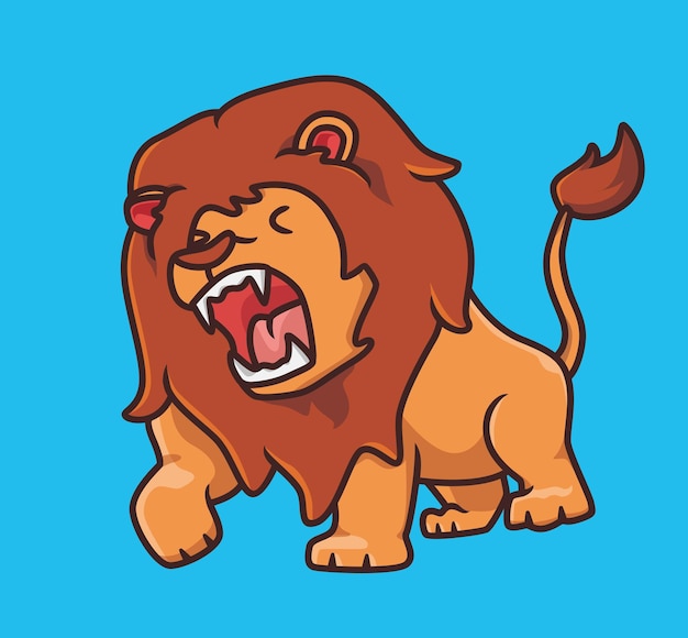 Cute lion roaring so loud danger cartoon animal nature concept Isolated illustration Flat Style