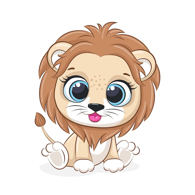 Cute lion sits and smiles.cartoon