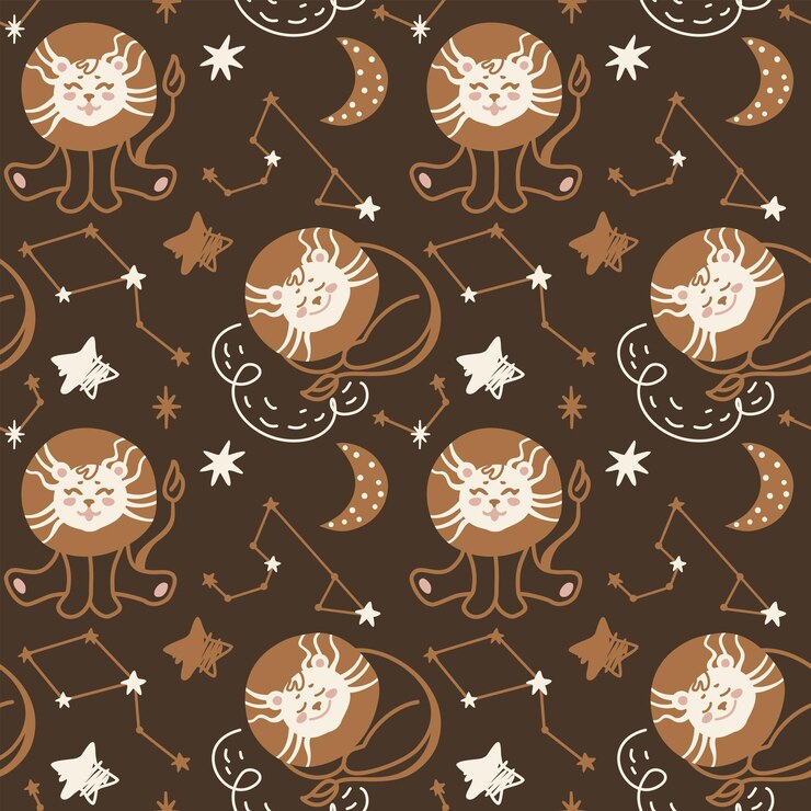 Vector cute lion sleeping on a cloud in the sky constellations sweet dreams kids print