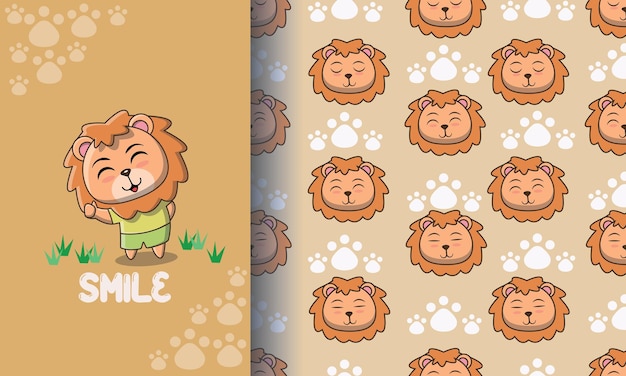 Vector cute lion smile seamless pattern