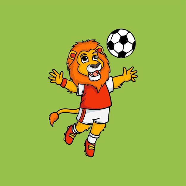 Cute Lion soccer ball cartoon vector icon illustration