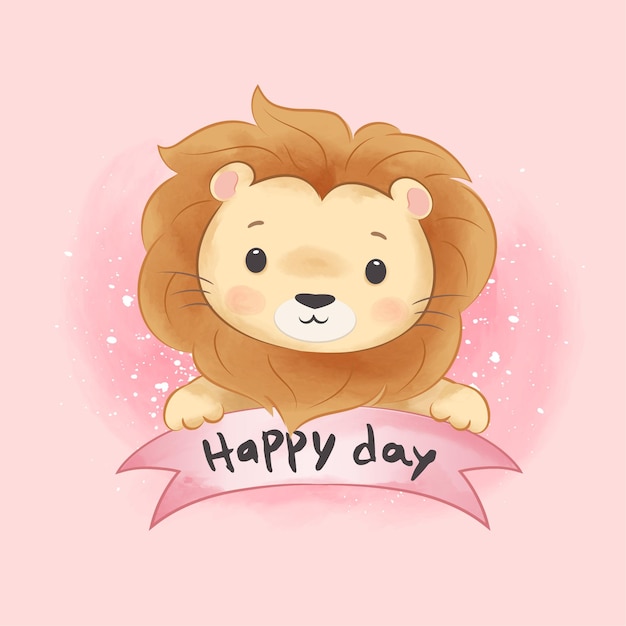 cute lion watercolor illustration