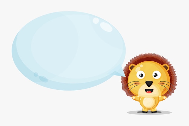 Cute lion with bubble speech isolated on white