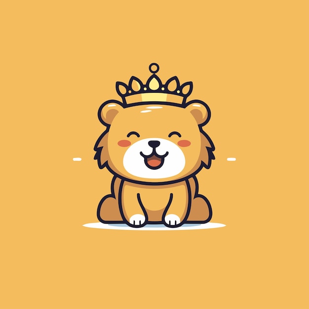 왕관을 가진 귀여운 사자 터 일러스트레이션 귀여운 만화 캐릭터