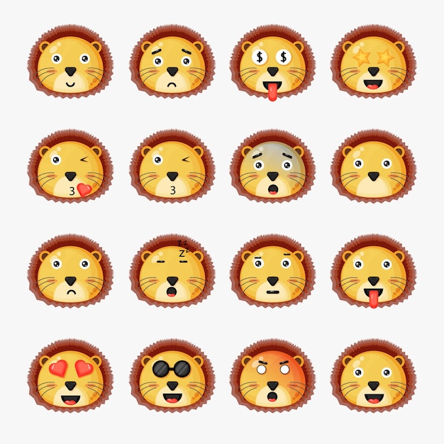 Vector cute lion with emoticons isolated on white