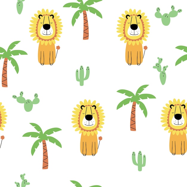 Cute lion with palms Creative kids texture for fabric textile wallpaper apparel