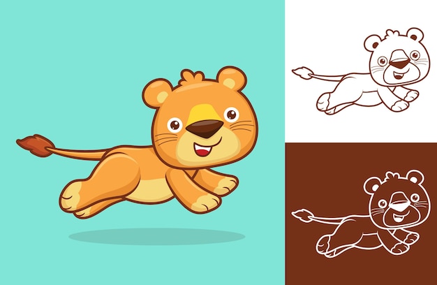 Cute lioness run.   cartoon illustration in flat icon style