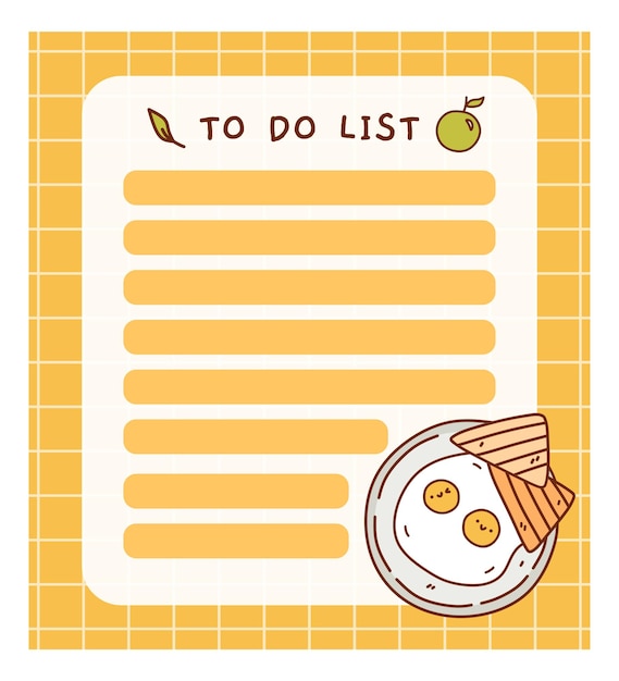 Cute to do list template with fried eggs Kawaii and funny design of daily planner schedule