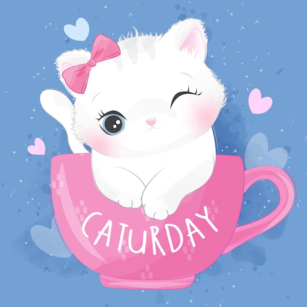 Cute litter kitty inside the cup illustration