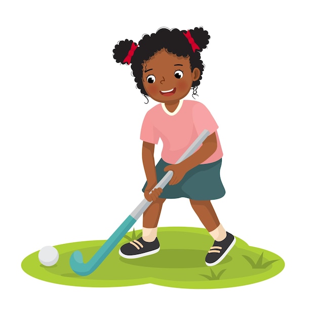 cute little African girl playing hockey