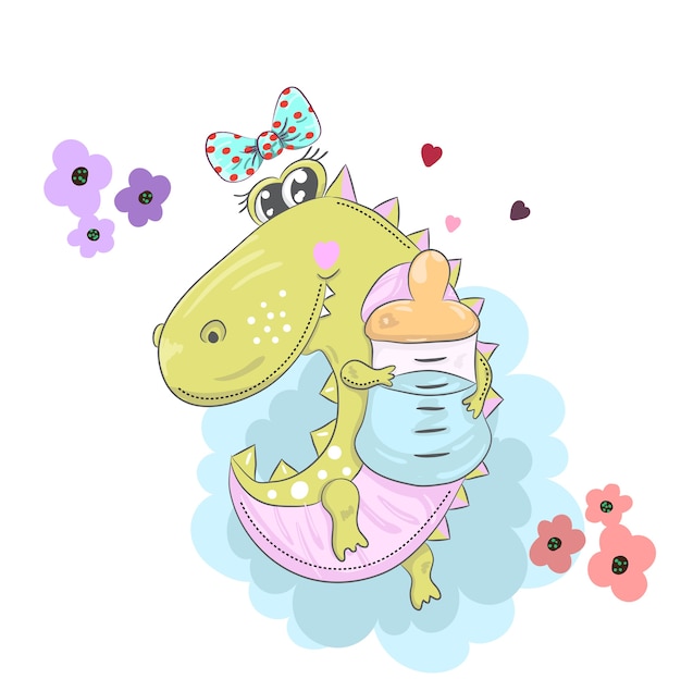 Cute little alligator with a pacifier cartoon drawing