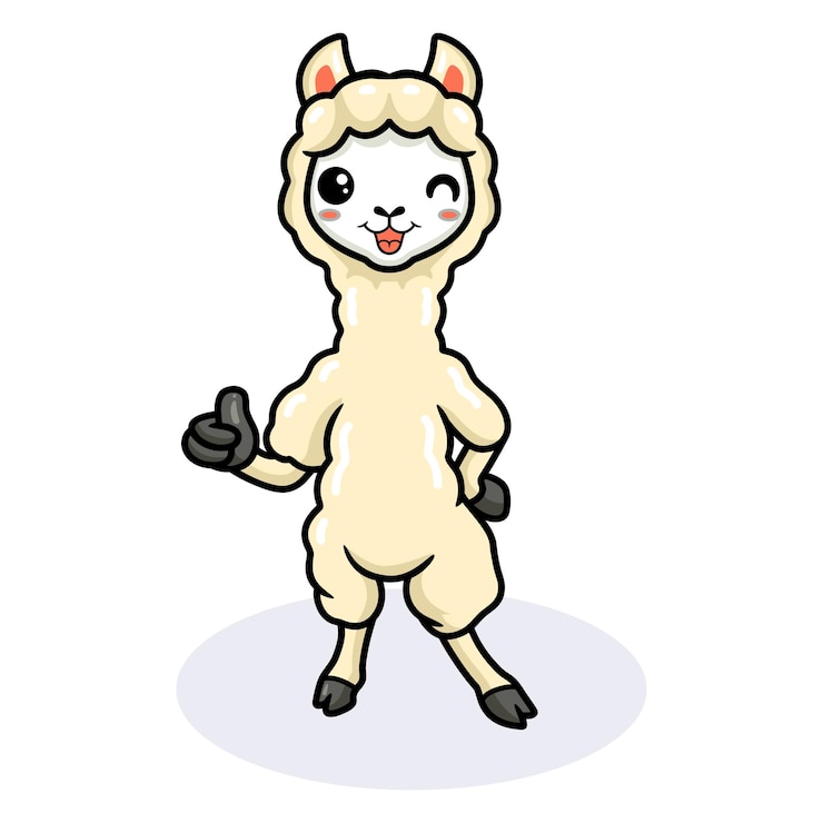 Vector 엄지손가락을 포기 하는 귀여운 작은 알파 카 만화