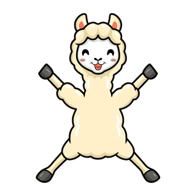 Cute little alpaca cartoon raising hands