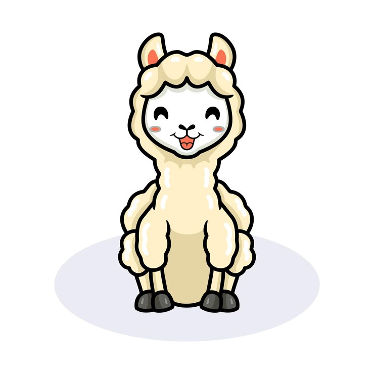 귀여운 작은 알파카 만화 앉아