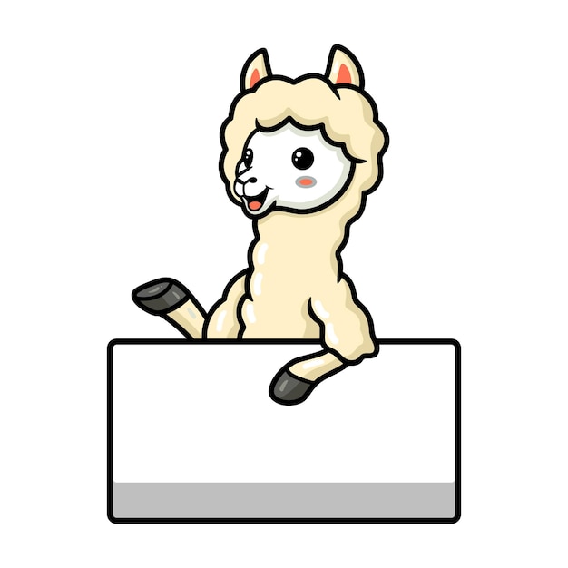 Cute little alpaca cartoon with blank sign