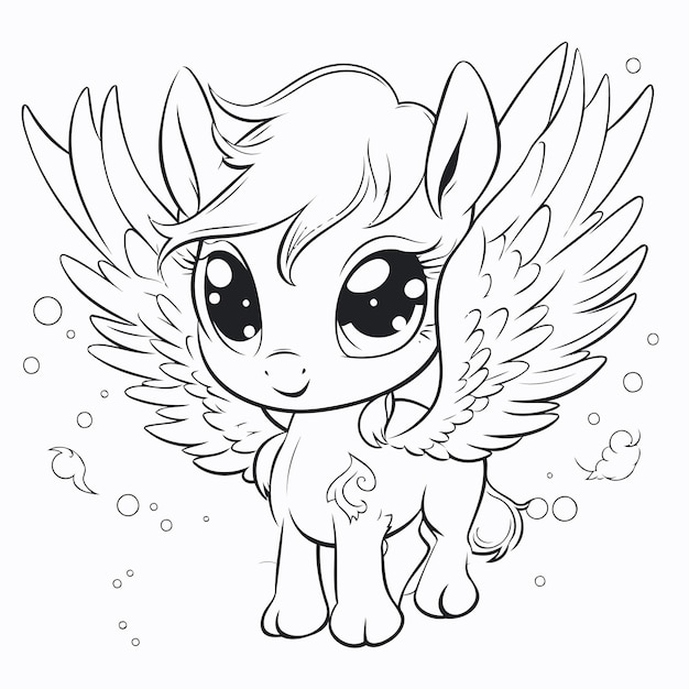 Cute little angel black and white vector illustration for coloring book