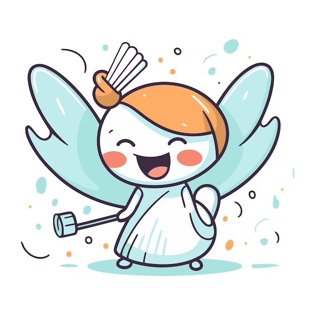 Vector cute little angel with wings and a hammer vector illustration