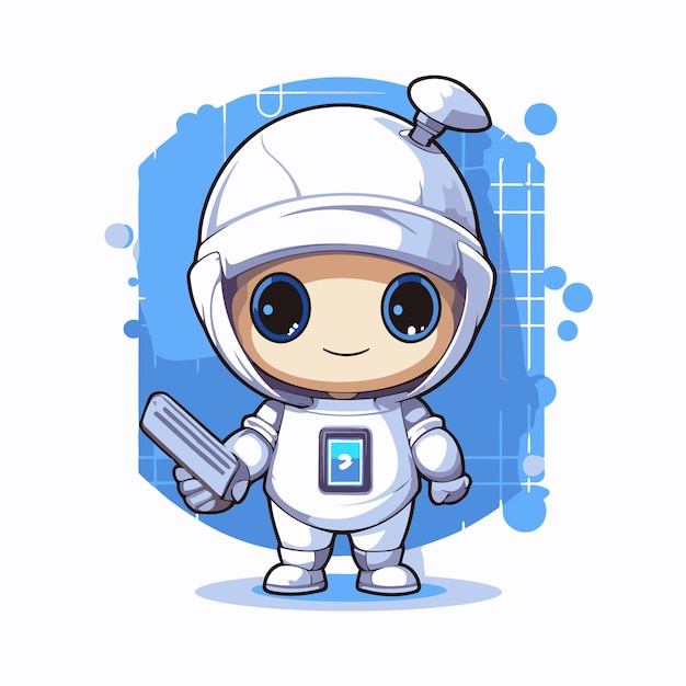 Vettore piccolo e carino astronauta su uno sfondo bianco, illustrazione di cartoni animati vettoriali