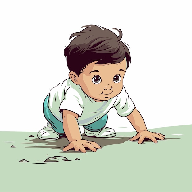 Cute little baby boy crawling on the ground Vector illustration