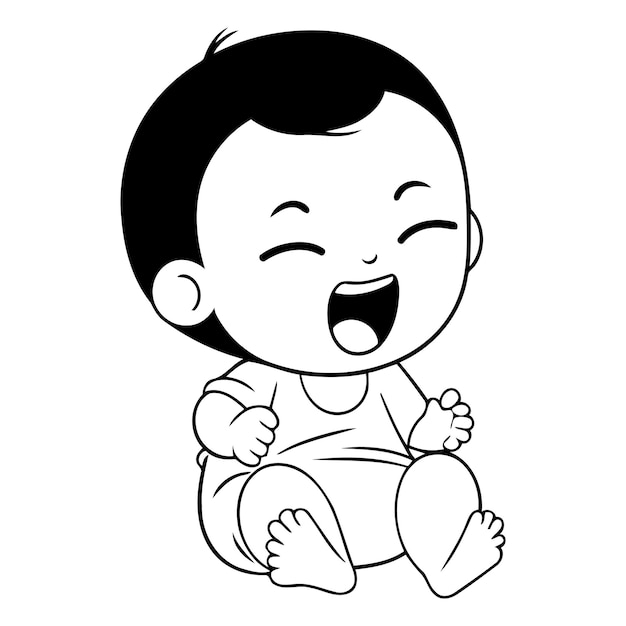 Vector cute little baby boy crying isolated on white background