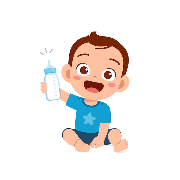 Cute little baby boy drink milk from bottle