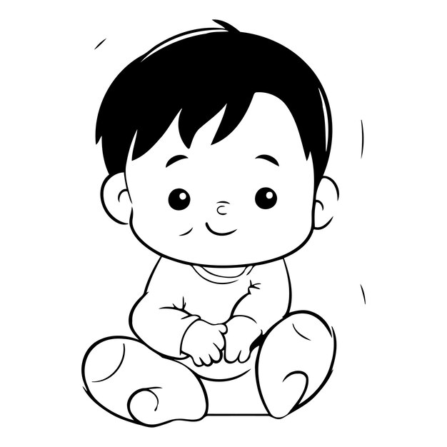 Vector cute little baby boy sitting on floor and smiling