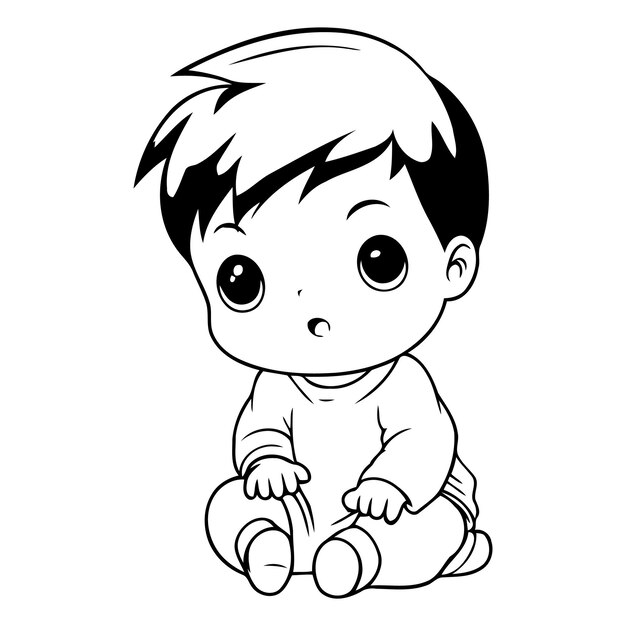 Cute little baby boy sitting on floor Vector cartoon illustration