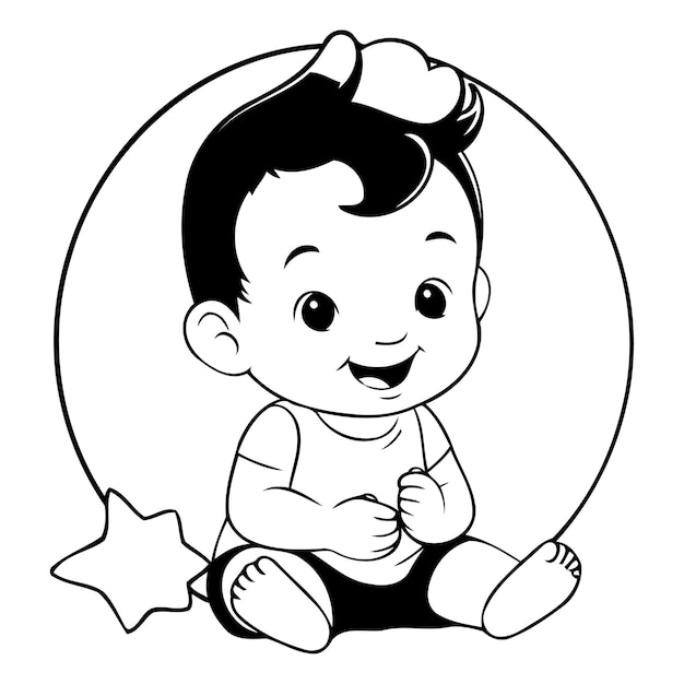 Vector cute little baby boy sitting on the floor vector illustration