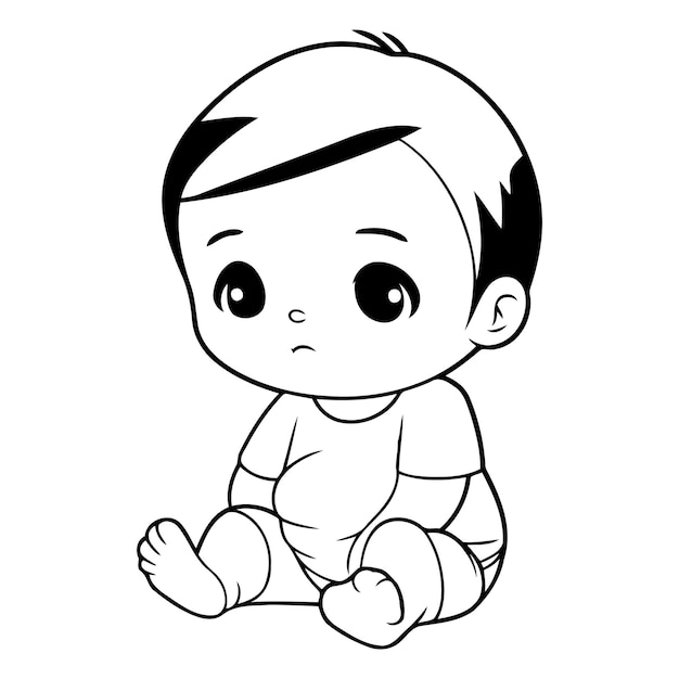 Vector cute little baby boy sitting on the floor