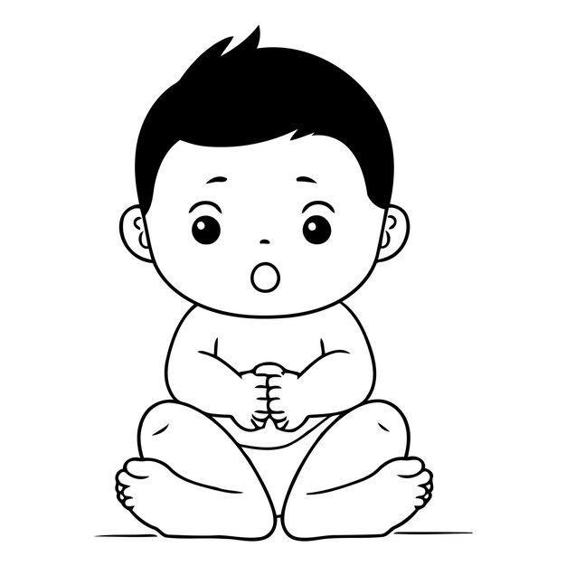 Vector cute little baby boy sitting on the floor