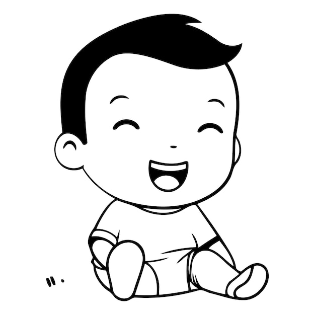 Cute little baby boy smiling and sitting on floor vector illustration