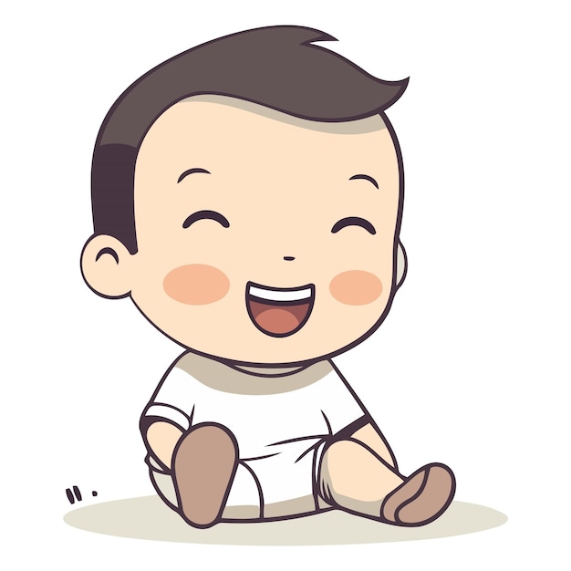 웃고 바닥에 앉아있는 귀여운 작은 아기 소년 터 일러스트레이션