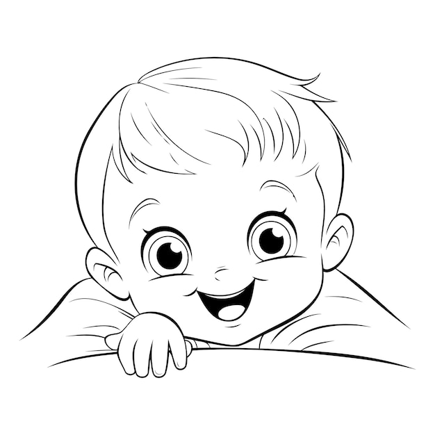 Cute little baby boy smiling Vector illustration for coloring book