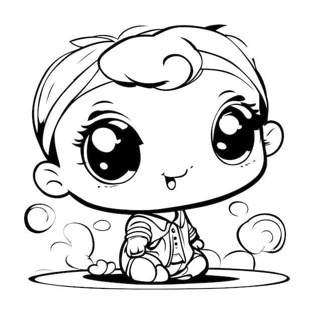 Cute little baby boy Vector illustration for coloring book or page