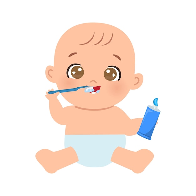 Cute little baby brushing teeth