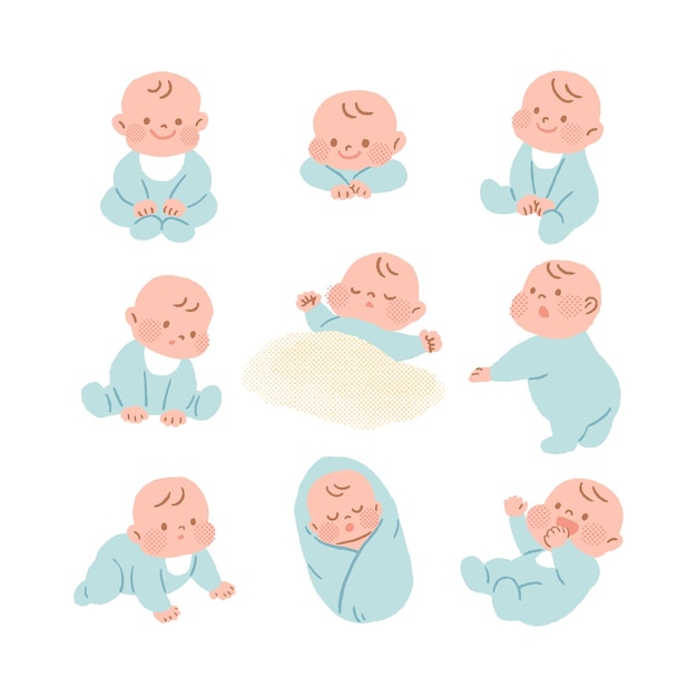 Cute little baby in different poses and expressions Vector illustration