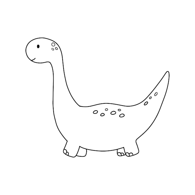 Vector cute little baby dinosaur vector outline doodle illustration for childish coloring book