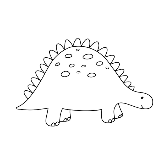 Vector cute little baby dinosaur vector outline doodle illustration for childish coloring book