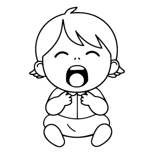 Vector cute little baby girl crying isolated on white background