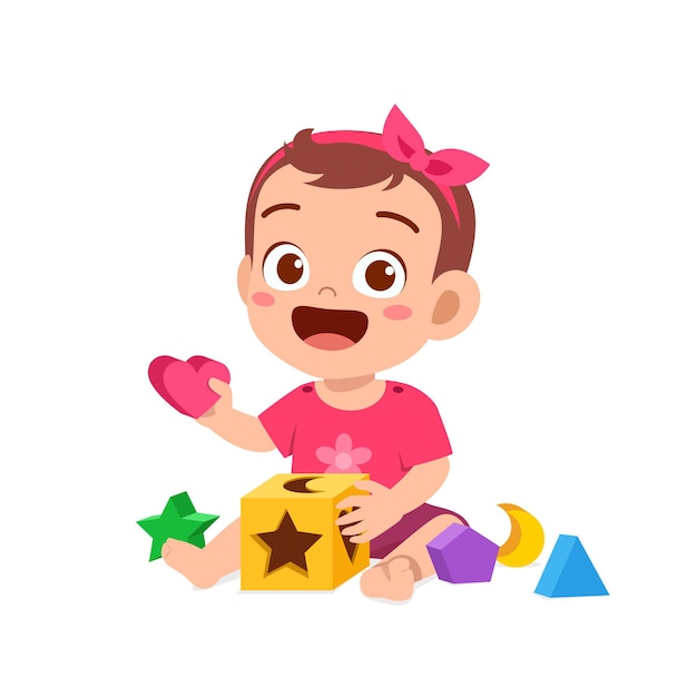 Cute little baby girl playing with colorful puzzle