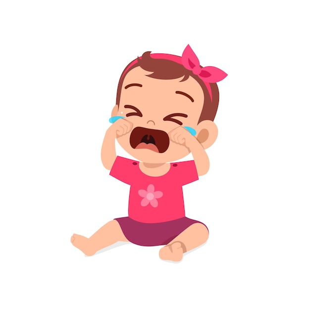 ベクトル かわいい小さな女の赤ちゃんは悲しい表情と泣きを示しています