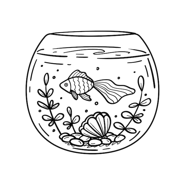 Vector cute little baby goldfish swimming underwater in aquarium