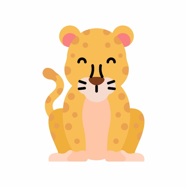 Cute little baby leopard. funny smiling animal. colored flat cartoon vector illustration.