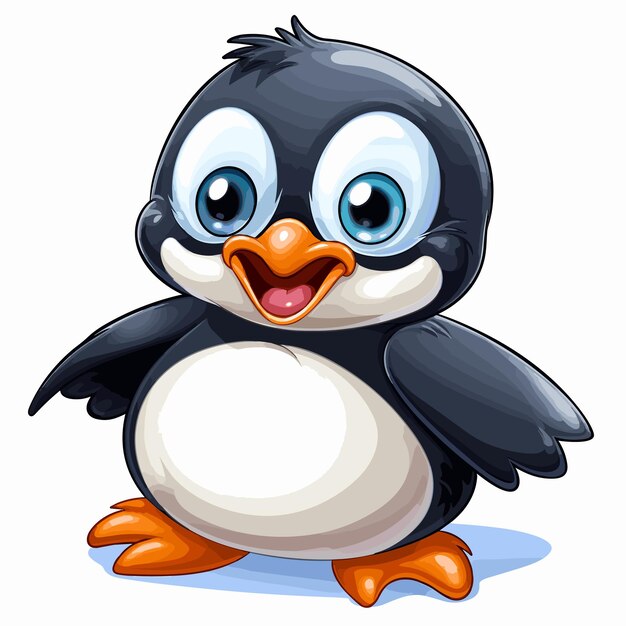 Vector cute little baby penguin cartoon illustration isolated on white animal character for kids