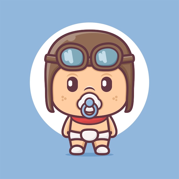 cute little baby pilot cartoon mascot